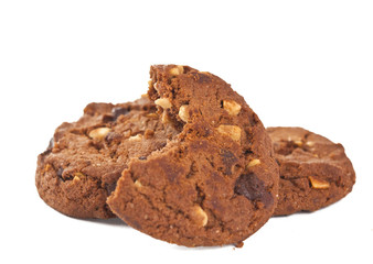 Pile of chocolate chip cookies isolated