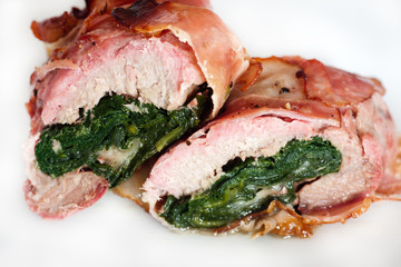 Mozzarella and spinach stuffed pork tenderloin roulade