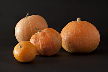 Set of pumpkins on black.