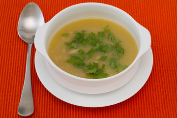 bean soup in the white bowl