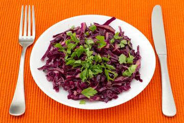 cabbage salad with parsley on the plate