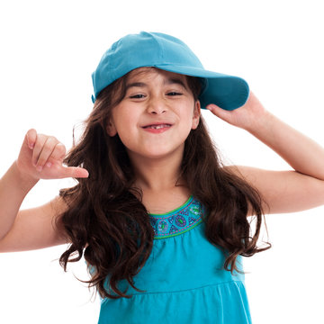 Little hip hop girl with hat isolated on white