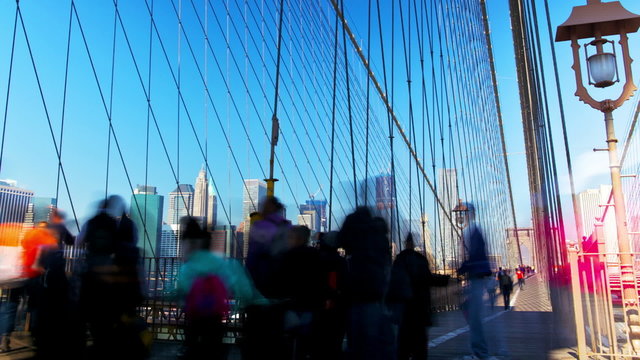 People moving in Brooklyn Bridge time lapse, New York, USA