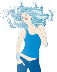 Lady with hair made of watersplashes