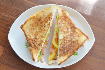 Toasted sandwich with pastrami and cheese