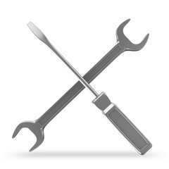 Metal Wrench and Screwdriver on white background