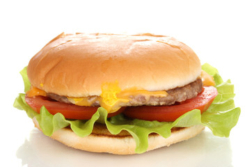 Tasty cheeseburger isolated on white