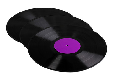 Black vinyl records isolated on white