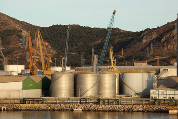 Fuel storage tanks at the industrial port