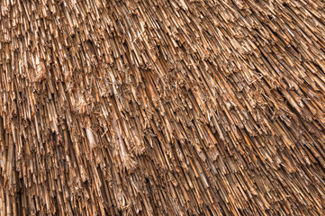 Closeup of a newly thatched roof