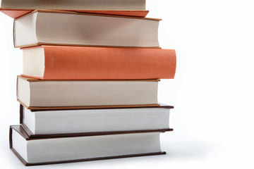 A stack of books on a white background.