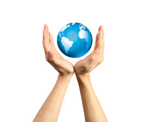 Mains protectrice d'une planète bleue