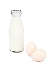 eggs and bottle of milk with clipping path