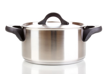 Stainless steel cooking pot isolated on white