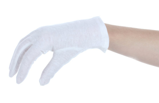 cloth glove on hand isolated on white.