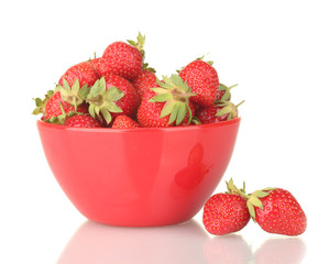 sweet ripe strawberries in bowl isolated on white