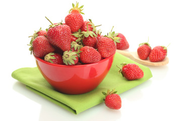 sweet ripe strawberries in bowl isolated on white