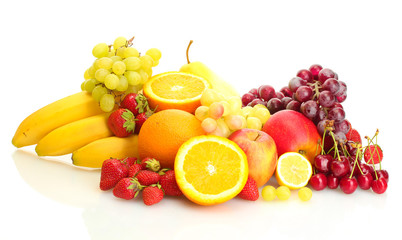 exotic fruits and berries isolated on white