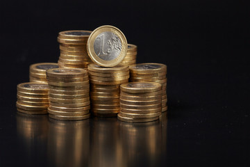coins on the black background