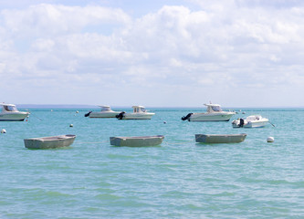 Obraz premium Beautifull boats on the calm blue sea, northern France