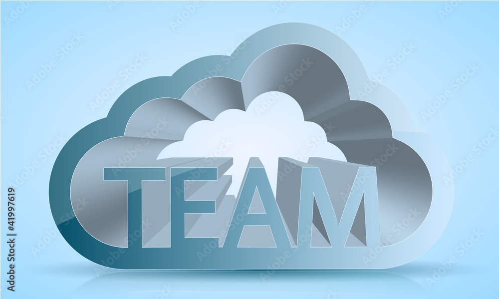 Poster vector computer cloud team on blue. eps10