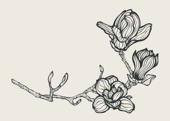 Floral design element with fantastic branch of flowers