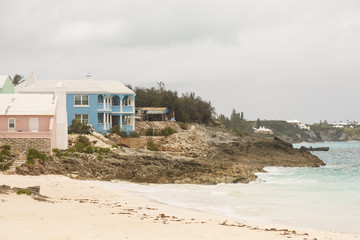Pink and Blue Vacation Homes on Coast of Bermuda
