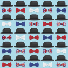 uk union jack flag bow ties and bowler hats seamless pattern vector on blue background wallpaper