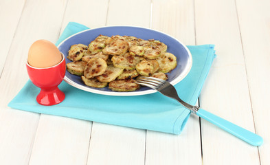 roasted squash in a blue bowl with the egg for breakfast