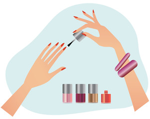 Women hands doing manicure with nail polish