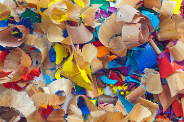 Close-up of pencil peels in different colours