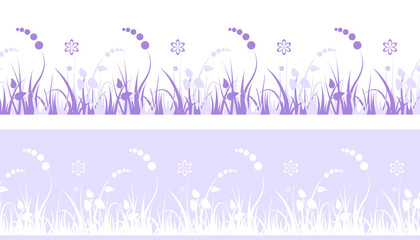 Seamless decorative grass and flowers pattern stripes