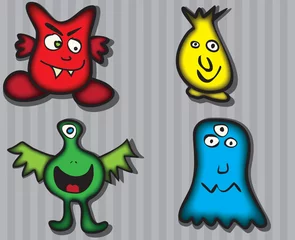 Crédence de cuisine en verre imprimé Créatures Quatre monstres de dessin animé