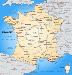 Map of France with neighboring countries in orange