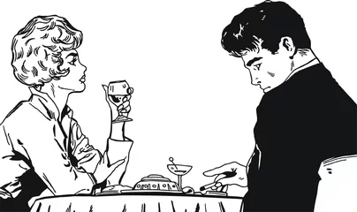 Crédence de cuisine en verre imprimé Des bandes dessinées Illustration avec un jeune couple
