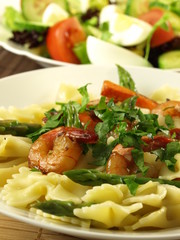Closeup of pasta with shrimps
