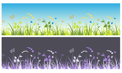 Seamless decorative grass and flowers patterns