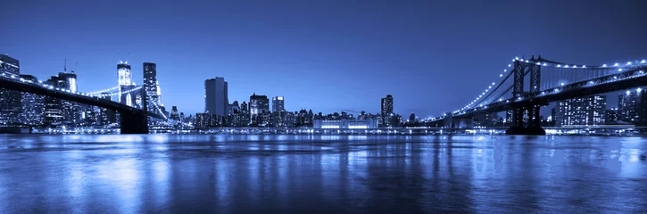 Keuken spatwand met foto Uitzicht op de bruggen en skyline van Manhattan en Brooklyn & 39 s nachts © ericro