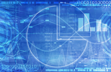 Illustration of Spreadsheet data and business charts in glowing