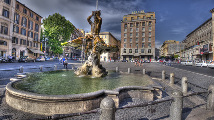 Roma, piazza Barberini, fontana del Tritone - obrazy, fototapety, plakaty