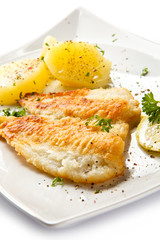 Fish dish - fried fish fillet with vegetables