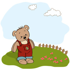 Obraz na płótnie Canvas customizable childish card with funny teddy bear