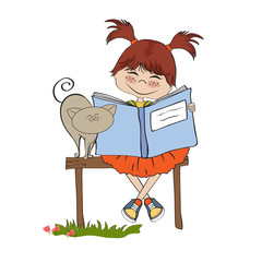 young sweet girl reading a book