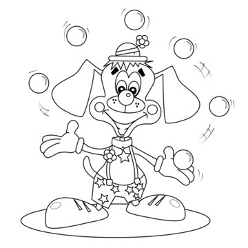 recommend clip art: Cartoon dog as juggling clown for colouring in book