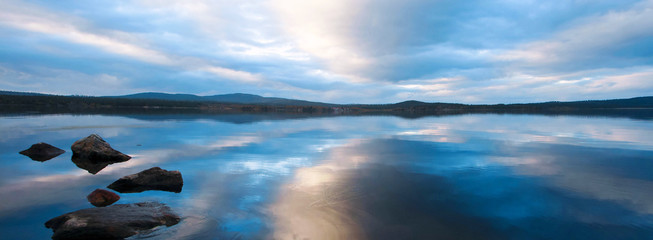 Cold lake with clouds