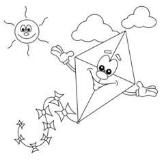 Cartoon kite outline for colouring in book