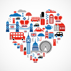Amour de Londres - coeur avec de nombreuses icônes vectorielles