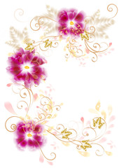 Frame from swirl ornament and flowers