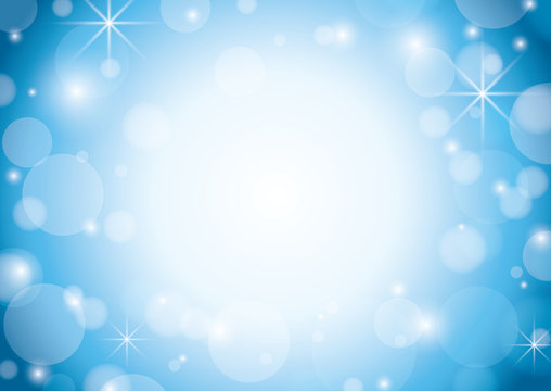 blue and white background with bokeh and stars - vector