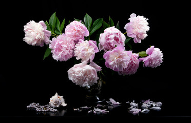 Still life with beautiful pink peonies